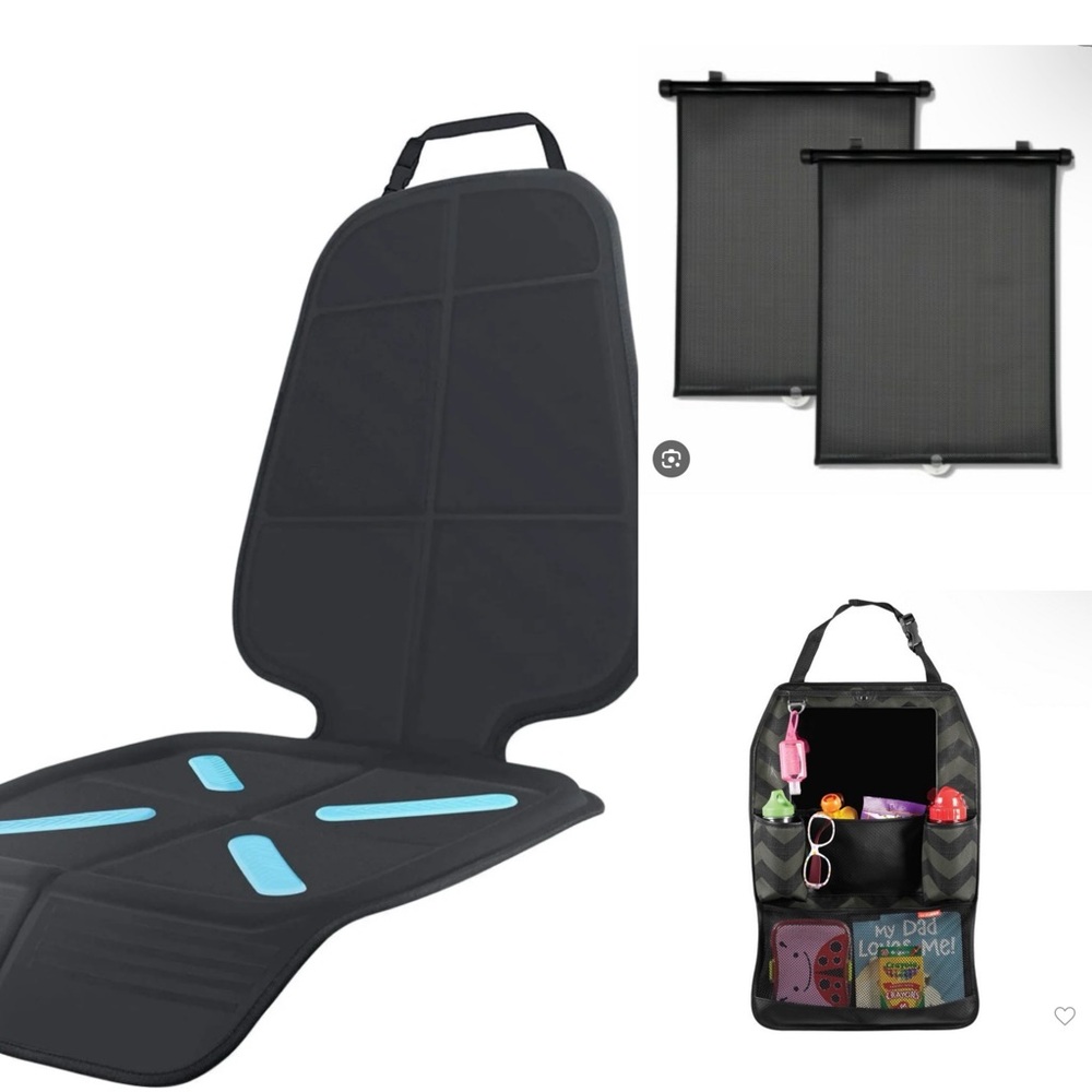 🧸 Baby Bundle • Universal Black Car Seat Protector with Organizer & Sun Shades